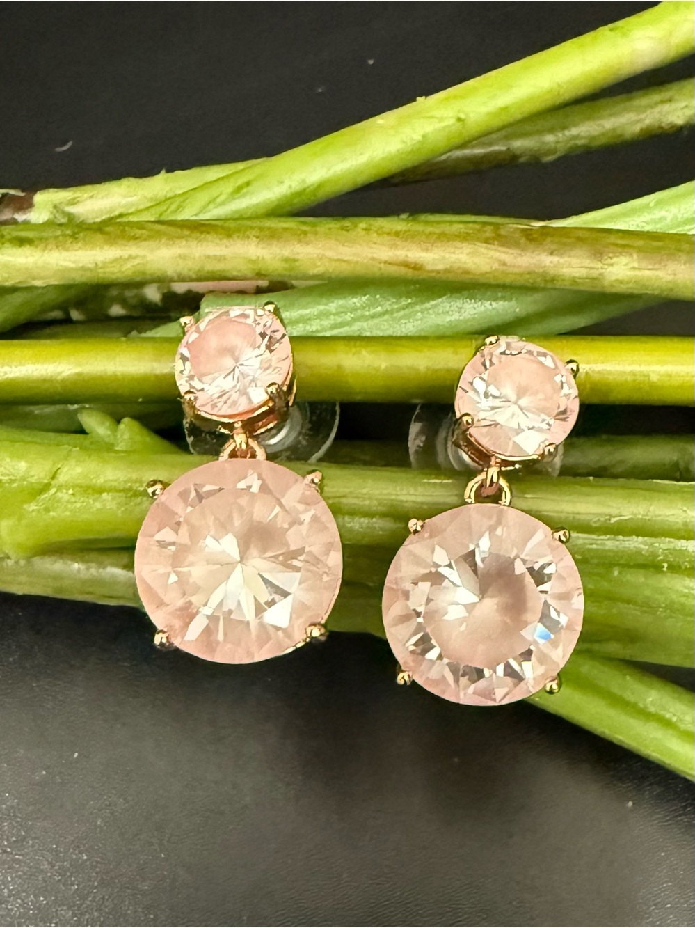 KATE SPADE Pink Crystal Drop Rose Gold-tone Dangle Earrings